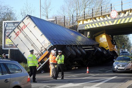 Lorry strikes bridge in Wootton Bassett Road, Swindon